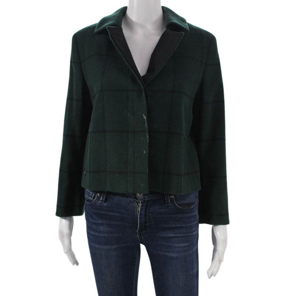 Akris Punto Womens Basic Jacket Wool Plaid Green Button Size 8